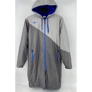 Speedo Parka Medium Gray Swim Team Jacket Long Warmup Coat Lined Hood Stadium